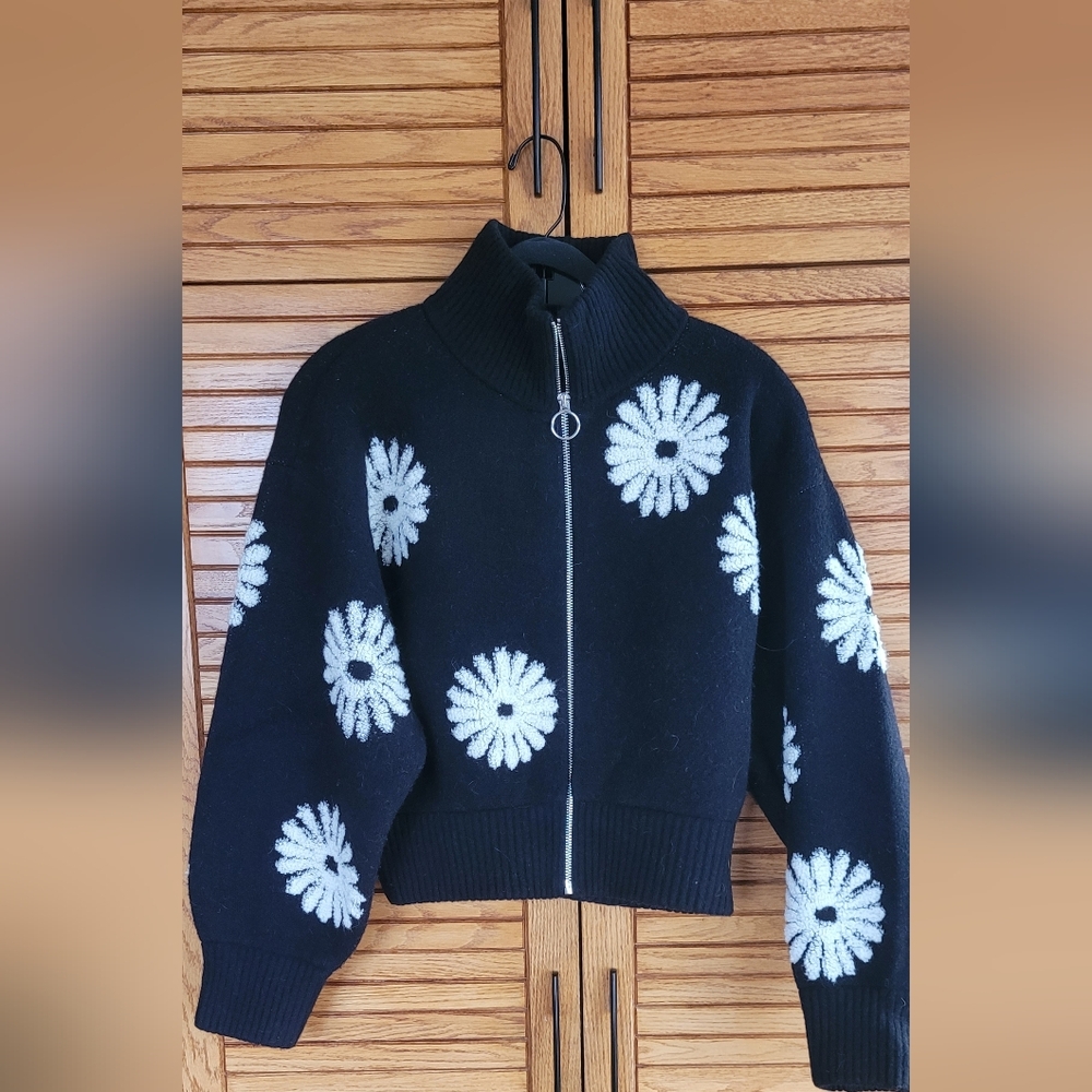 Sandro Black and White Daisy Cardigan